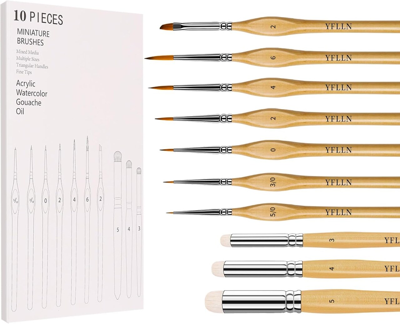 10 PCS Miniature Paint Brush Set – Detail & Drybrush for Acrylic, Oil & Watercolor Painting